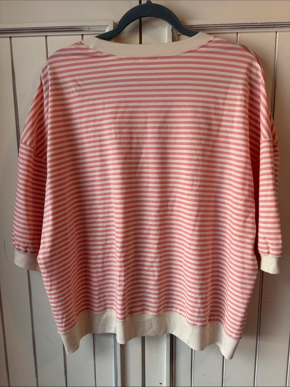 LA MIEL Pink & Cream Striped Boxy top - Picture 3 of 3